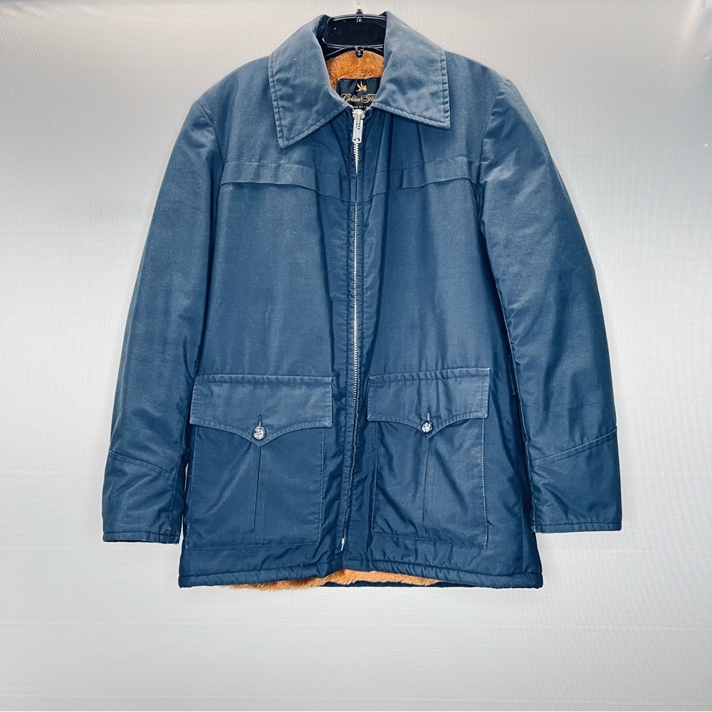 Golden Fleece Mens 40 Blue Coat Barn Jacket Fleece  Zip Front Pockets